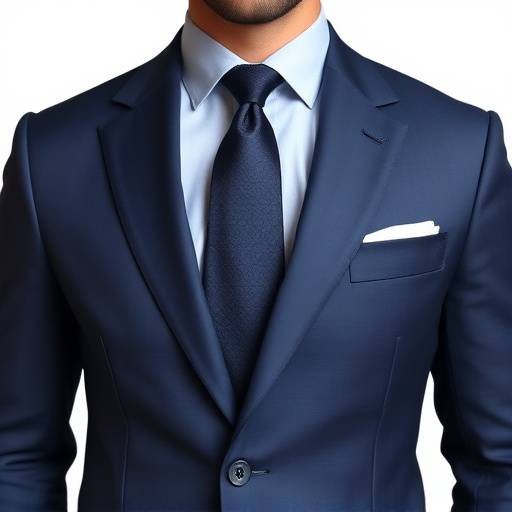 A bespoke navy blue business suit with peak lapels and a rich texture, a symbol of executive power.